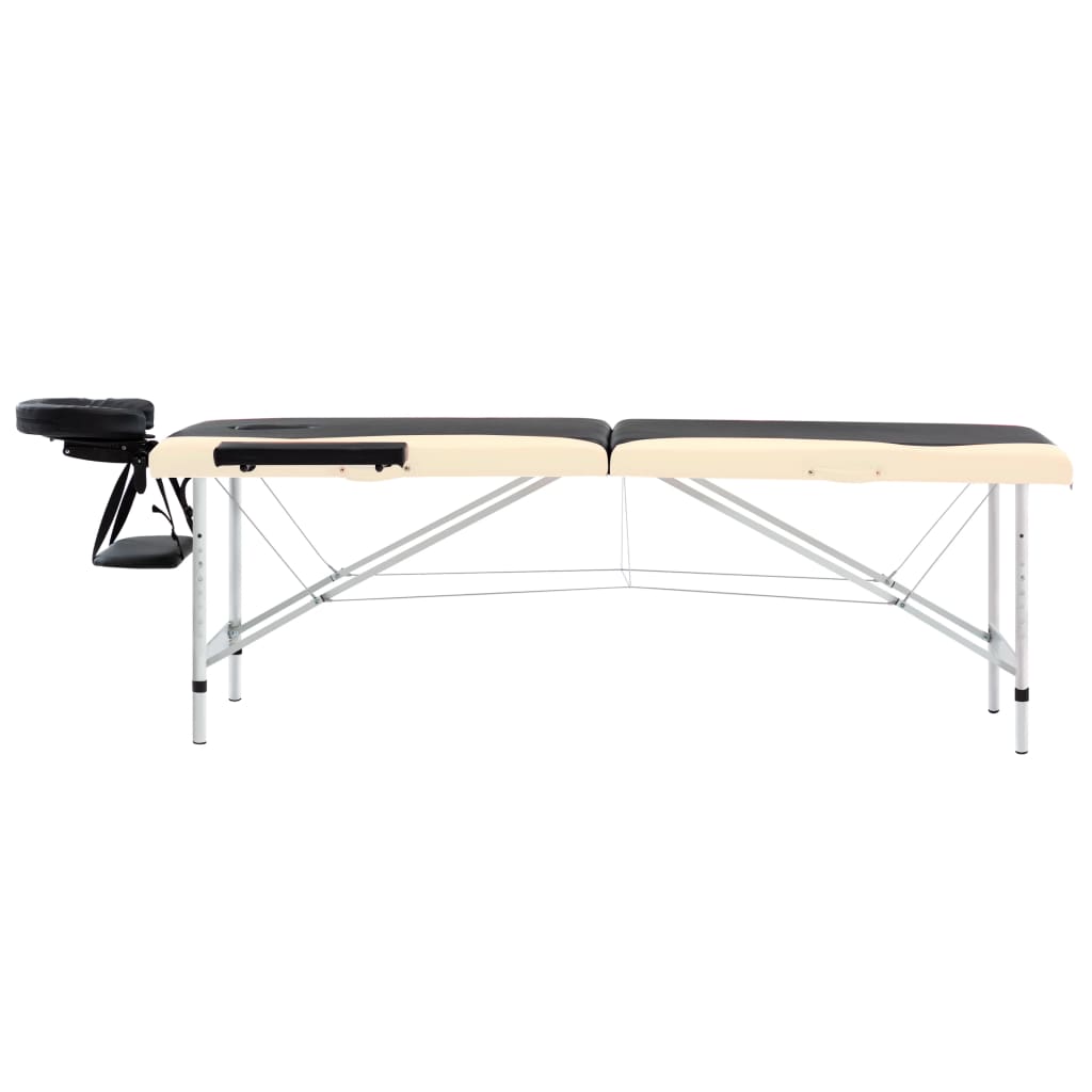 vidaXL Table de massage pliable 2 zones Aluminium Noir et beige