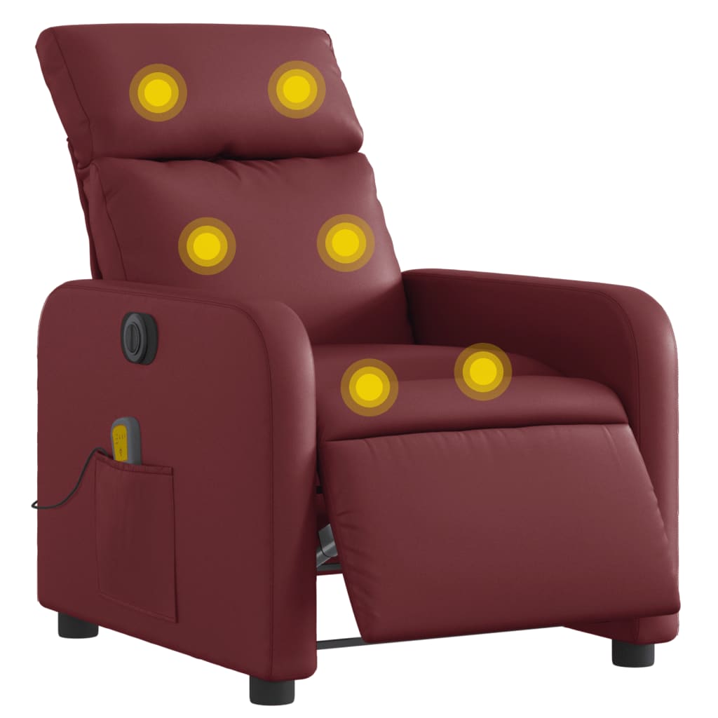 vidaXL Fauteuil de massage inclinable électrique rouge bordeaux