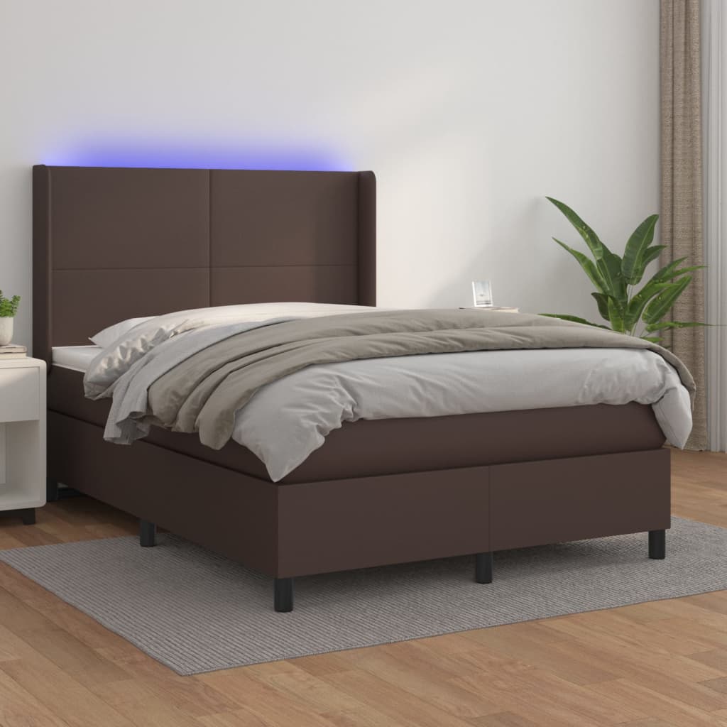 vidaXL Sommier à lattes de lit matelas LED Marron 140x200cm Similicuir