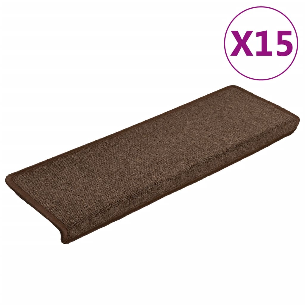 vidaXL Tapis d'escalier 15 pcs 65x21x4 cm Marron