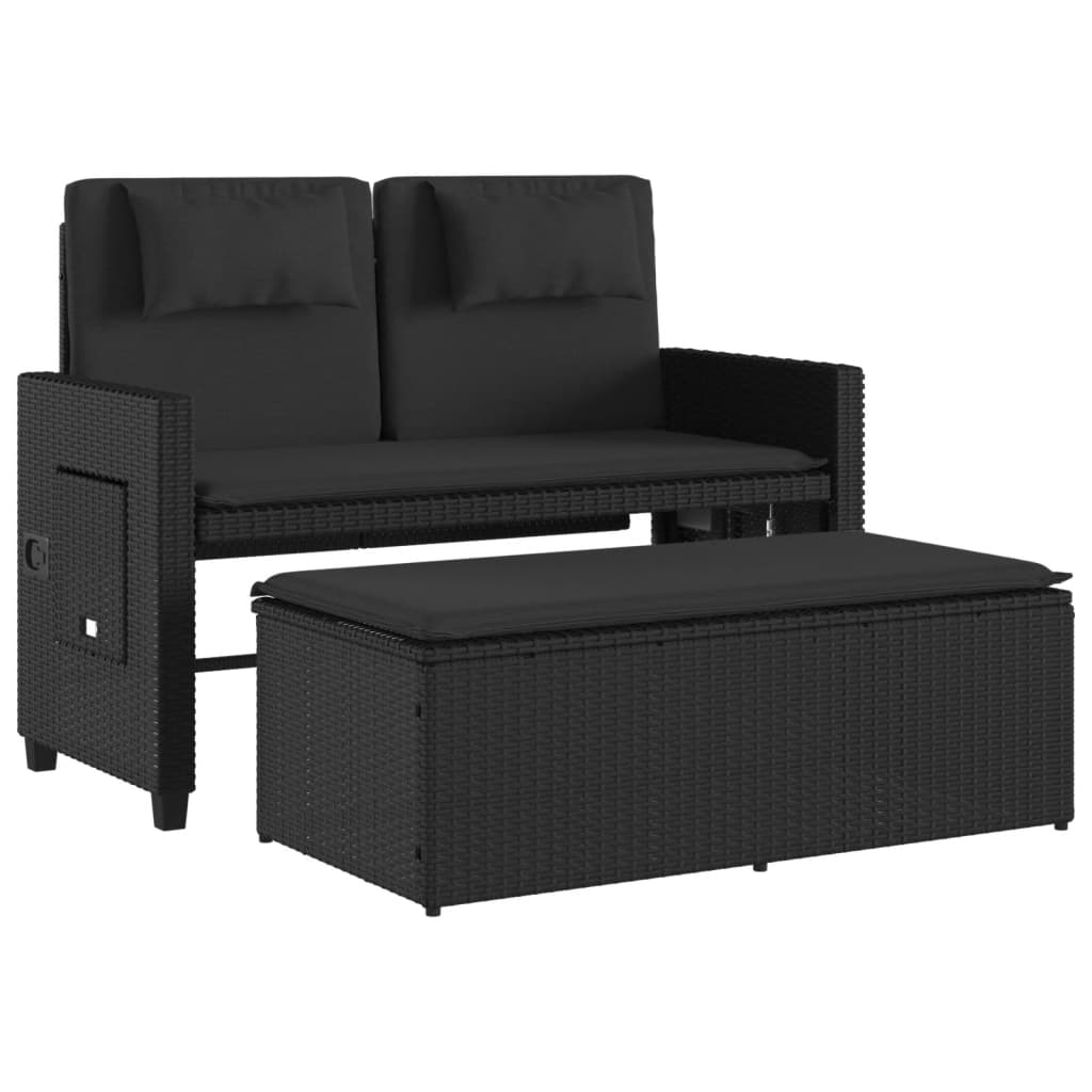 vidaXL Banc inclinable de jardin avec coussins noir résine tressée