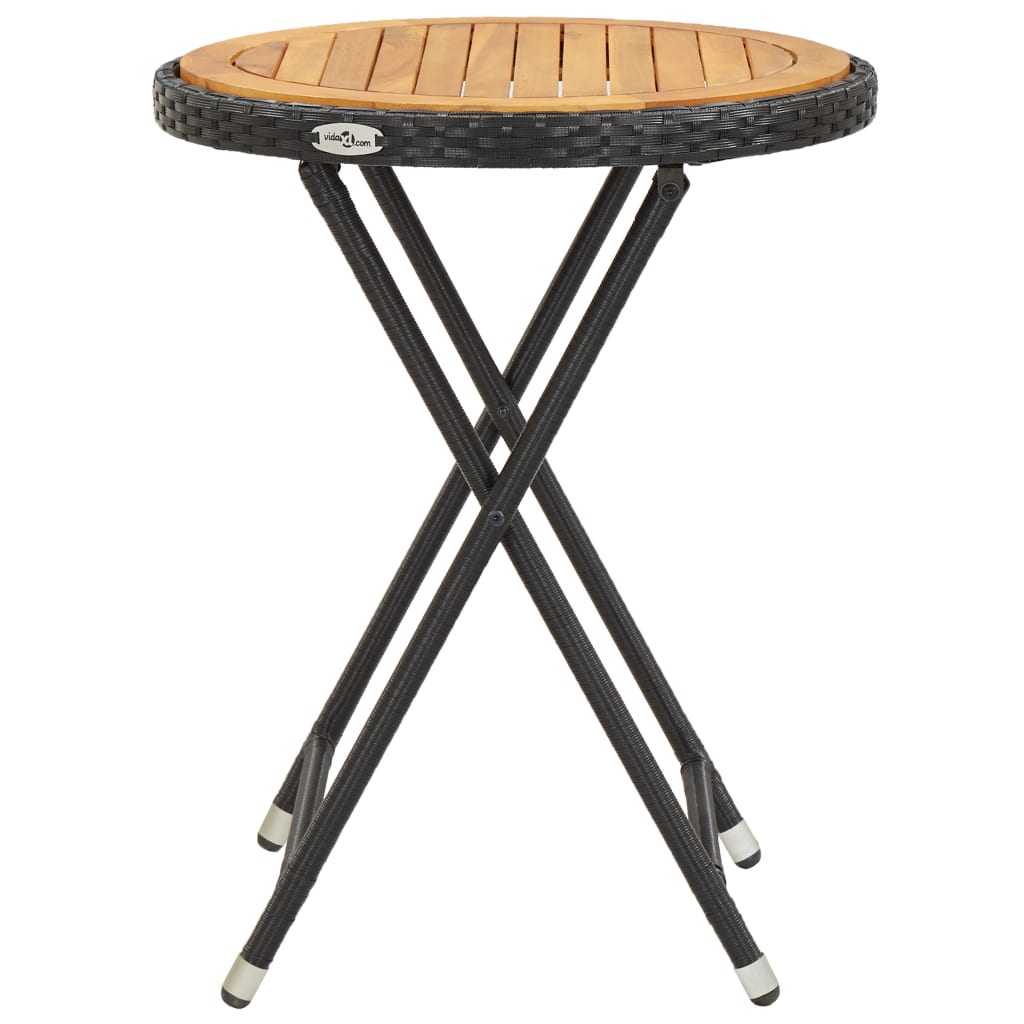 vidaXL Table à thé Noir 60 cm Résine tressée et bois d'acacia solide
