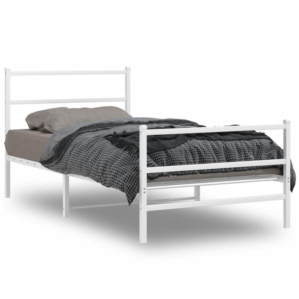 vidaXL Cadre de lit métal sans matelas et pied de lit blanc 100x200 cm