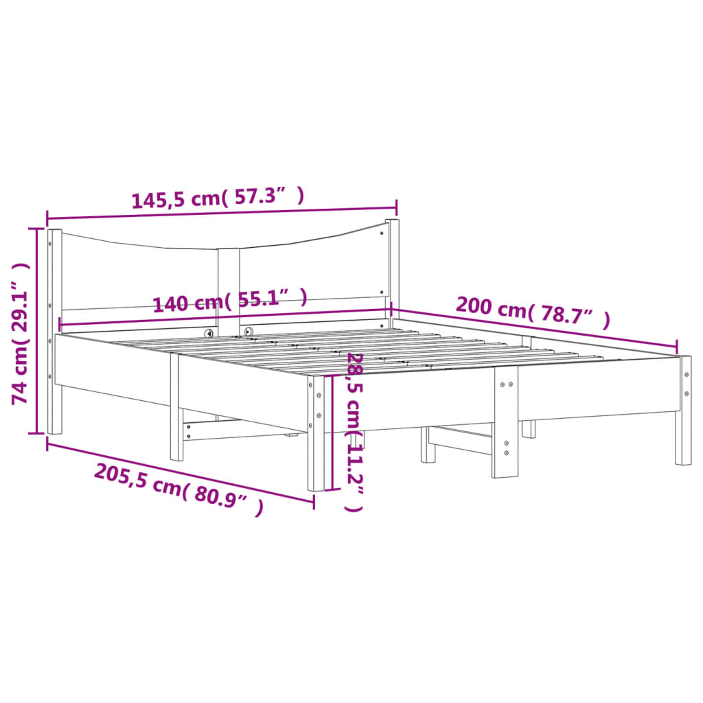 vidaXL Cadre de lit cire marron 140x200 cm bois de pin massif